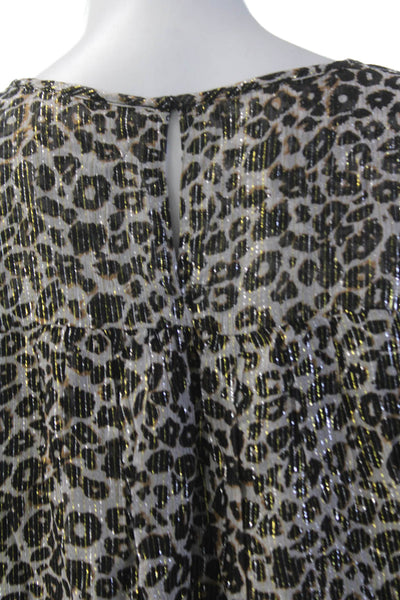 Velvet by Graham & Spencer Womens Animal Print Blouse Beige Black Size Medium