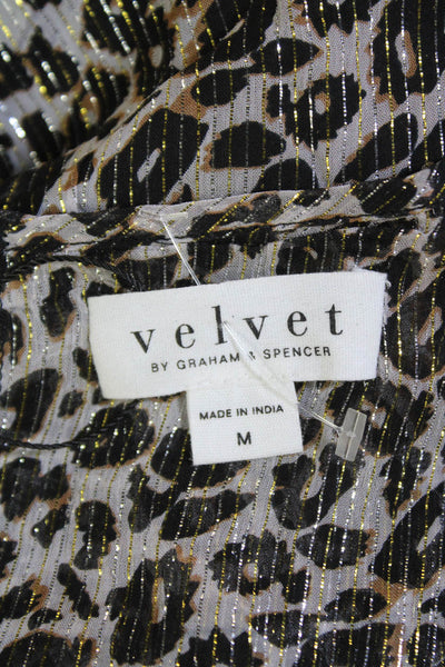 Velvet by Graham & Spencer Womens Animal Print Blouse Beige Black Size Medium