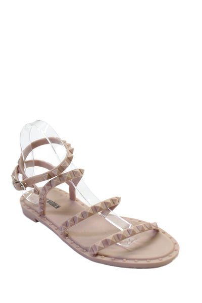 Steve Madden Womens Spike Studded Rubber Strappy Sandals Nude Size 8