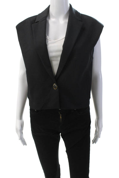 Zara Womens Single Button Notched Lapel Cropped Vest Jacket Black Size Medium