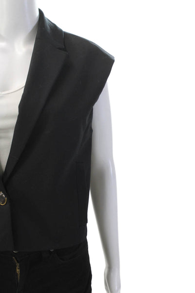 Zara Womens Single Button Notched Lapel Cropped Vest Jacket Black Size Medium