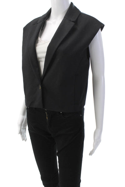 Zara Womens Single Button Notched Lapel Cropped Vest Jacket Black Size Medium