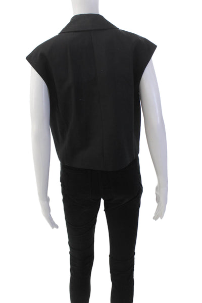Zara Womens Single Button Notched Lapel Cropped Vest Jacket Black Size Medium