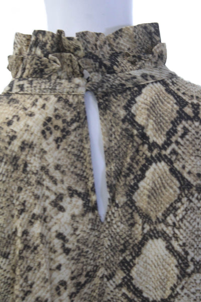 Zara Womens Long Sleeve Crew Neck Snakeskin Shift Dress Brown Size Medium