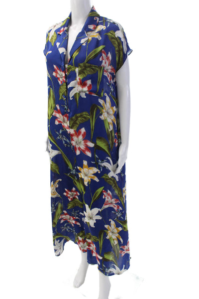 Zara Womens Short Sleeve Collared Floral Jumpsuit Blue Multi Size Small