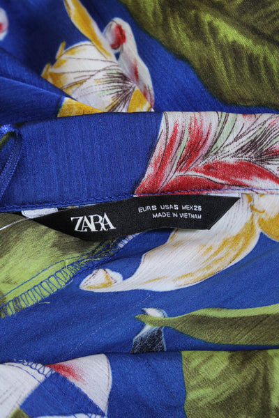 Zara Womens Short Sleeve Collared Floral Jumpsuit Blue Multi Size Small