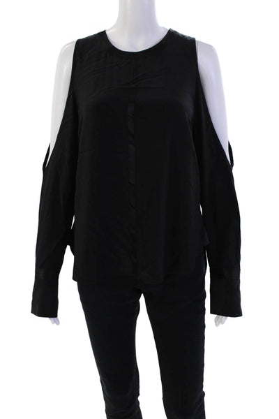 Elizabeth and James Womens Silk Long Sleeve Cold Shoulder Blouse Black Size L