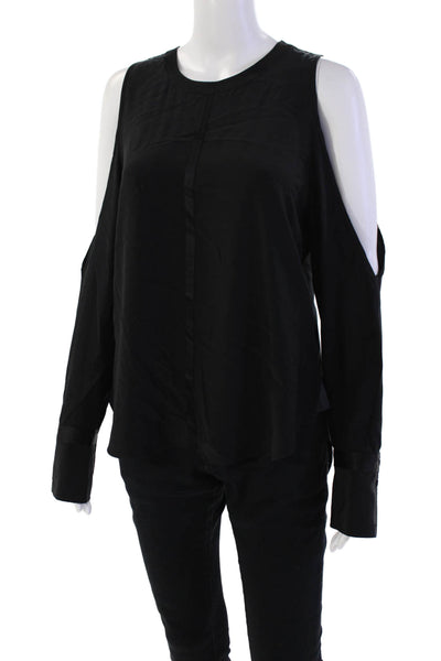 Elizabeth and James Womens Silk Long Sleeve Cold Shoulder Blouse Black Size L