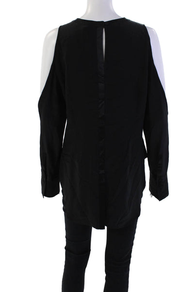 Elizabeth and James Womens Silk Long Sleeve Cold Shoulder Blouse Black Size L