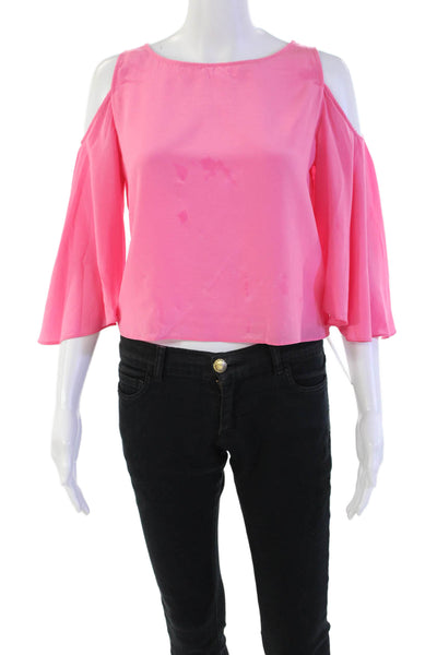 Bailey 44 Womens Silk Long Sleeve Pullover Cold Shoulder Blouse Top Pink Size S