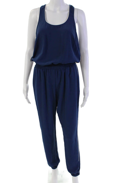 Amanda Uprichard Womens Two Pocket Scoop Neck Elastic Waist Jupmsuit Blue Size M