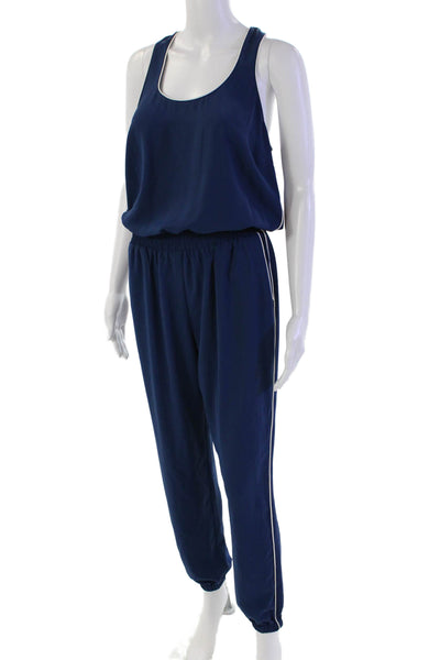Amanda Uprichard Womens Two Pocket Scoop Neck Elastic Waist Jupmsuit Blue Size M