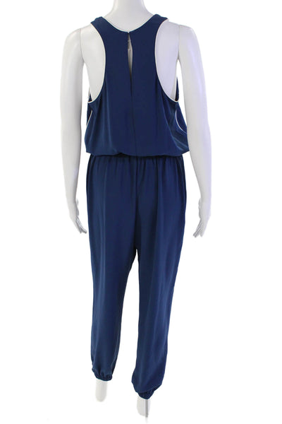 Amanda Uprichard Womens Two Pocket Scoop Neck Elastic Waist Jupmsuit Blue Size M