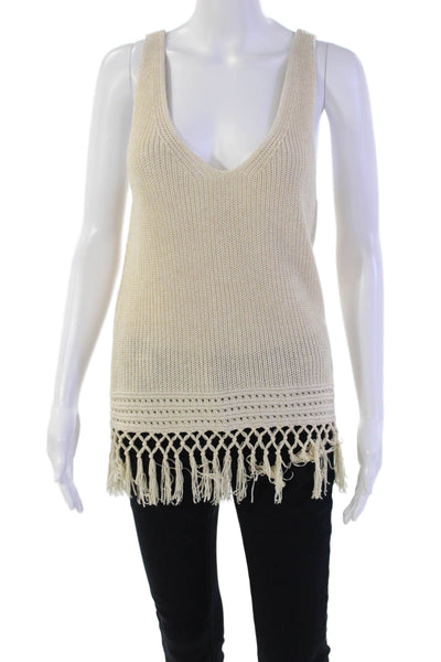 Lily Pulitzer Womens Cotton Metallic Woven Fringe Detail Knit Top Beige Size S