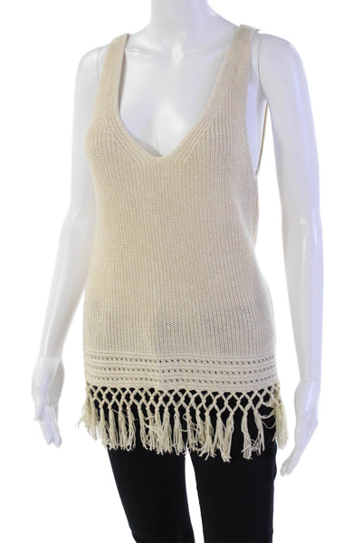 Lily Pulitzer Womens Cotton Metallic Woven Fringe Detail Knit Top Beige Size S