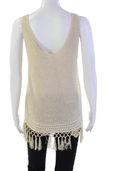 Lily Pulitzer Womens Cotton Metallic Woven Fringe Detail Knit Top Beige Size S