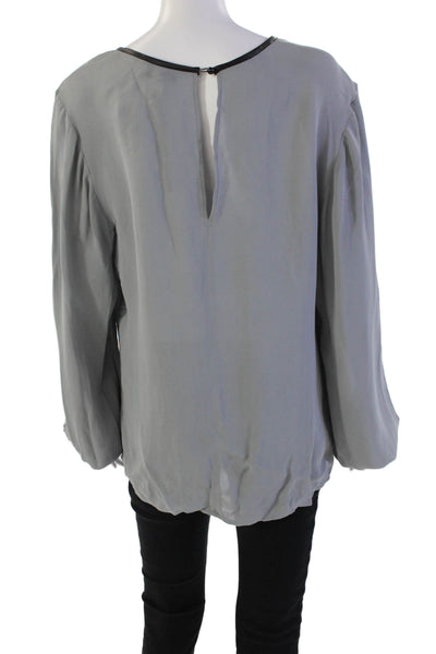Karina Grimaldi Womens Peasant Sleeve Faux Leather Trim Blouse Gray Size L
