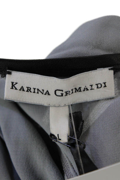 Karina Grimaldi Womens Peasant Sleeve Faux Leather Trim Blouse Gray Size L