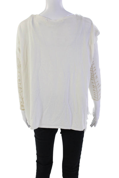 Desigual Womens Pointed Tasseled Trim Floral Bird Motif Top White Size M