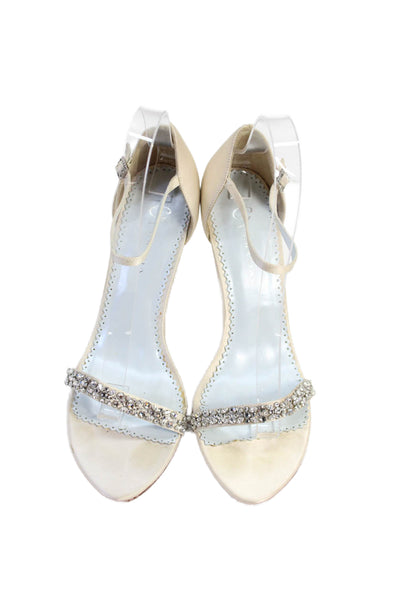 Grazia Womens Crystal Detail Ankle Strap Sandals Heels Cream Size 6.5B