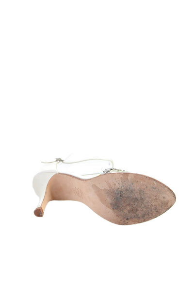 Grazia Womens Crystal Detail Ankle Strap Sandals Heels Cream Size 6.5B