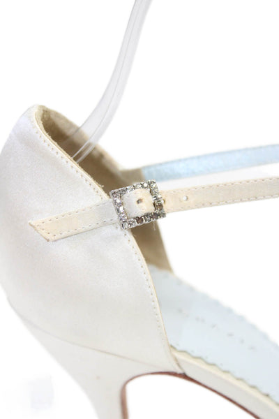 Grazia Womens Crystal Detail Ankle Strap Sandals Heels Cream Size 6.5B