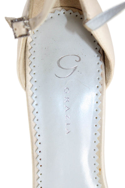 Grazia Womens Crystal Detail Ankle Strap Sandals Heels Cream Size 6.5B