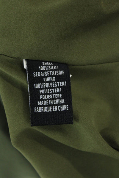 Tibi Womens Silk Ruffle Detail Scoop Neck Long Sleeve Dress Olive Green Size 6