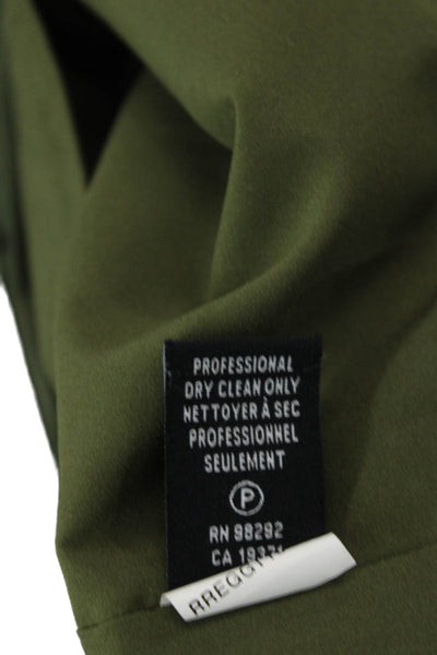 Tibi Womens Silk Ruffle Detail Scoop Neck Long Sleeve Dress Olive Green Size 6