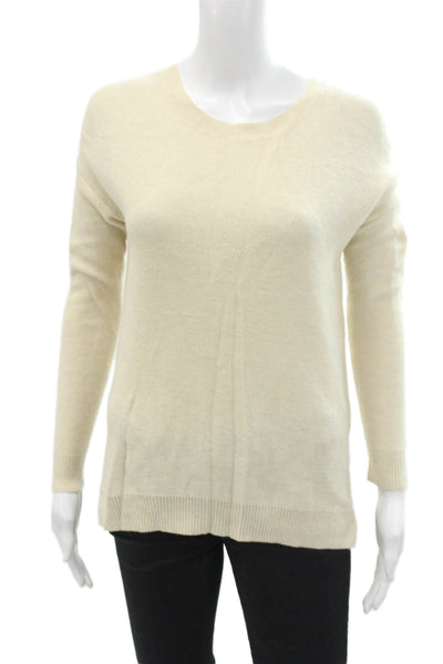 Joie Womens Open Knit Crew Neck Long Sleeve Pullover Sweater Top Cream Size XS