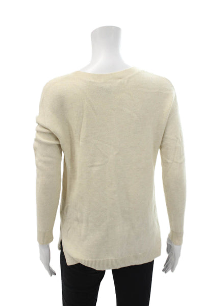 Joie Womens Open Knit Crew Neck Long Sleeve Pullover Sweater Top Cream Size XS