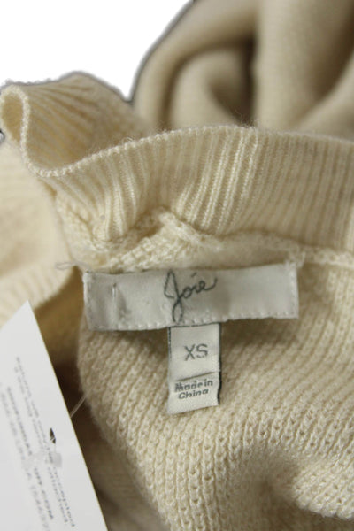 Joie Womens Open Knit Crew Neck Long Sleeve Pullover Sweater Top Cream Size XS