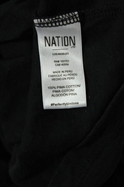 Nation LTD Womens Cotton Crew Neck Puff Sleeve Blouse Top Black Size XS