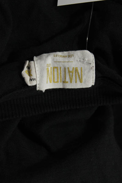 Nation LTD Womens Cotton Crew Neck Puff Sleeve Blouse Top Black Size XS