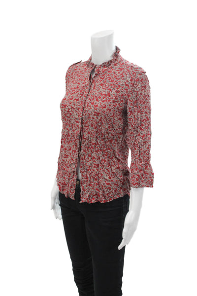 Ba&Sh Womens Printed Ruffle Neck Button Front Long Sleeve Blouse Top Red Size 0