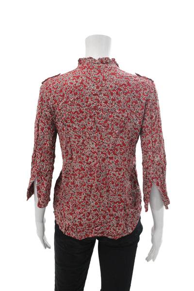 Ba&Sh Womens Printed Ruffle Neck Button Front Long Sleeve Blouse Top Red Size 0