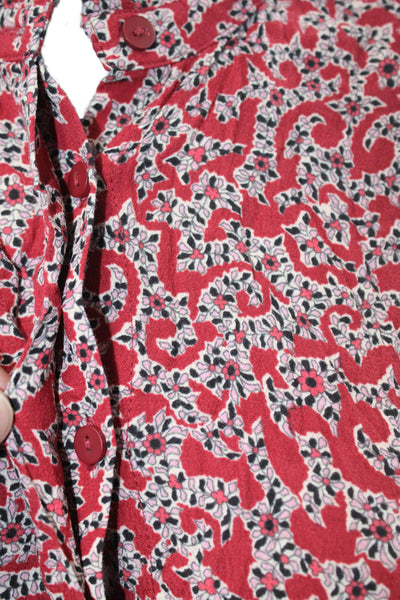 Ba&Sh Womens Printed Ruffle Neck Button Front Long Sleeve Blouse Top Red Size 0