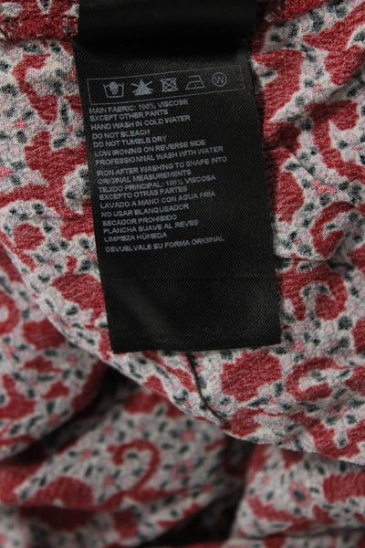 Ba&Sh Womens Printed Ruffle Neck Button Front Long Sleeve Blouse Top Red Size 0