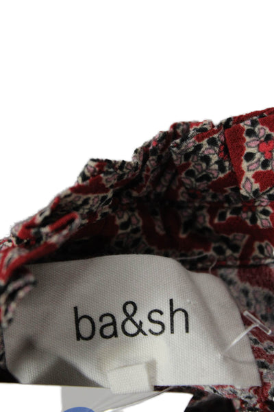 Ba&Sh Womens Printed Ruffle Neck Button Front Long Sleeve Blouse Top Red Size 0