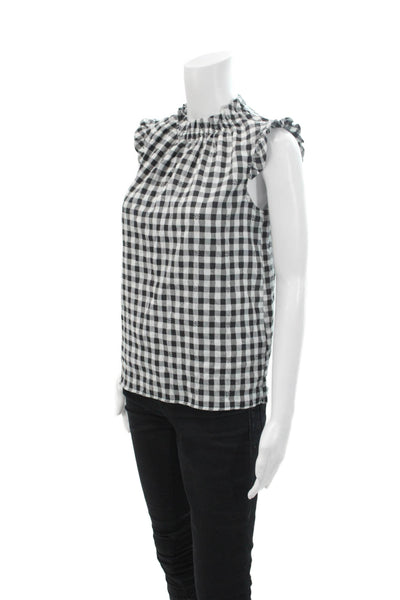 Nanette Lepore Womens Gingham Ruffle Neck Sleeveless Blouse Top Black Size XS
