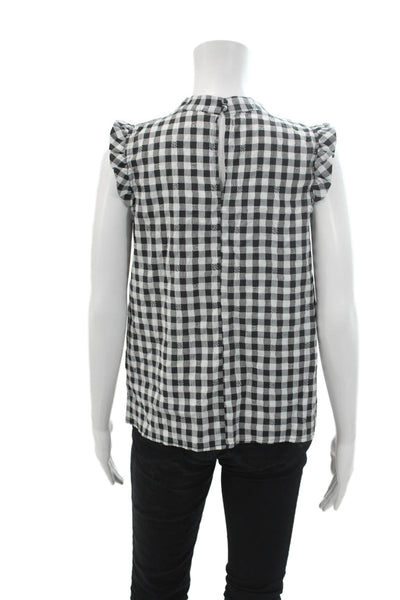 Nanette Lepore Womens Gingham Ruffle Neck Sleeveless Blouse Top Black Size XS