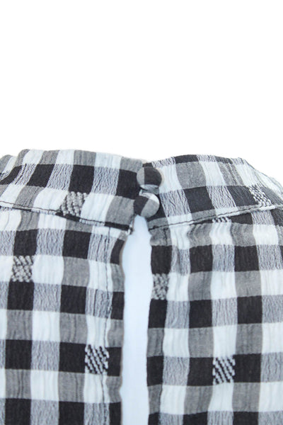 Nanette Lepore Womens Gingham Ruffle Neck Sleeveless Blouse Top Black Size XS