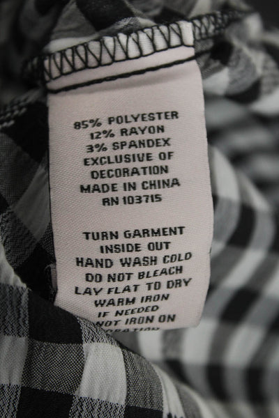 Nanette Lepore Womens Gingham Ruffle Neck Sleeveless Blouse Top Black Size XS