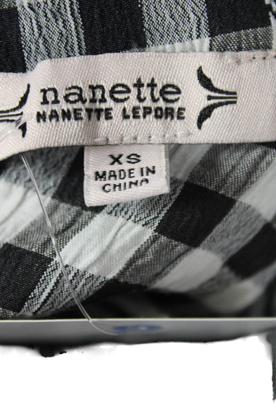 Nanette Lepore Womens Gingham Ruffle Neck Sleeveless Blouse Top Black Size XS