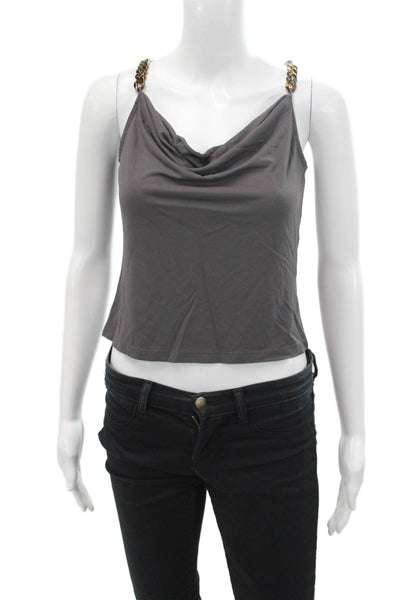 Heartloom Womens Drape Neck Sleeveless Chain Strap Blouse Top Gray Size XS