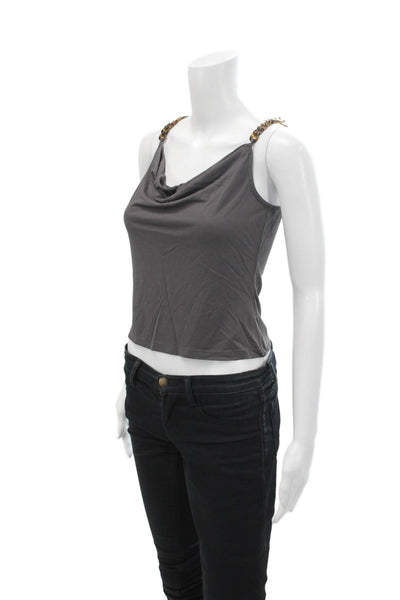 Heartloom Womens Drape Neck Sleeveless Chain Strap Blouse Top Gray Size XS