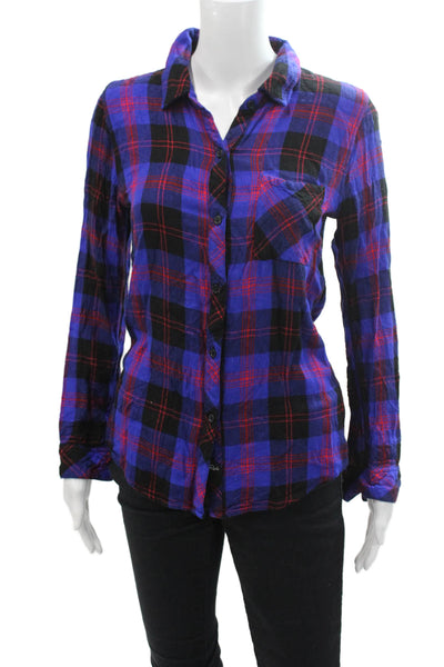 Rails Womens Button Front Long Sleeve Collared Plaid Shirt Blue Red Size XS