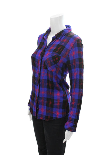 Rails Womens Button Front Long Sleeve Collared Plaid Shirt Blue Red Size XS