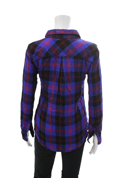 Rails Womens Button Front Long Sleeve Collared Plaid Shirt Blue Red Size XS