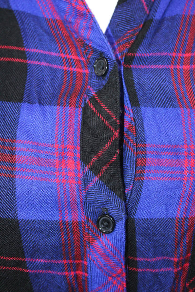 Rails Womens Button Front Long Sleeve Collared Plaid Shirt Blue Red Size XS